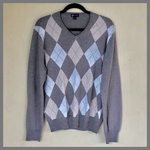 J Crew Argyle Brown Beige Cotton Cashmere Sweater